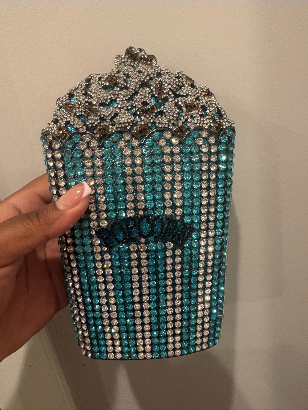 Amazon Teal and Silver Crystal Popcorn Clutch